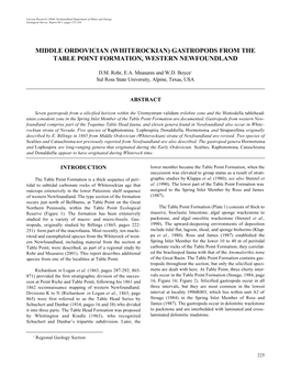 Middle Ordovician (Whiterockian) Gastropods from the Table Point Formation, Western Newfoundland