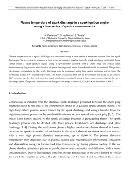 Plasma Temperature of Spark Discharge in a Spark-Ignition Engine Using a Time Series of Spectra Measurements