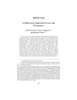 A Behavioral Approach to Law and Economics