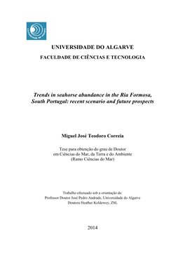 UNIVERSIDADE DO ALGARVE Trends in Seahorse