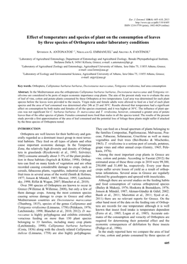 Effect of Temperature and Species of Plant on the Consumption of Leaves by Three Species of Orthoptera Under Laboratory Conditions