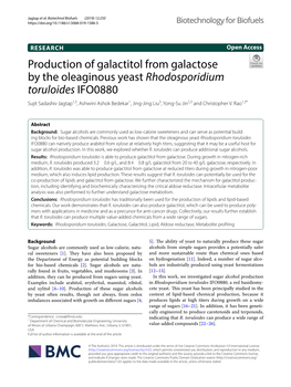 Production of Galactitol from Galactose by the Oleaginous Yeast