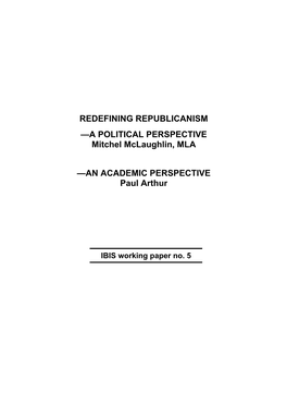 Redefining Republicanism: a Political Perspective