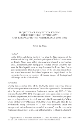 Projector Or Projection Screen? the Portuguese Estado Novo and ‘Renewal’ in the Netherlands (1933-1946)1