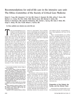 Recommendations for End-Of-Life Care in the Intensive Care Unit: the Ethics Committee of the Society of Critical Care Medicine