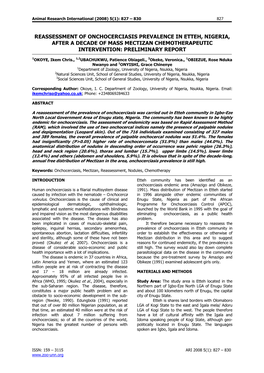 Reassessment of Onchocerciasis Prevalence in Etteh, Nigeria, After a Decade of Mass Mectizan Chemotherapeutic Intervention: Preliminary Report