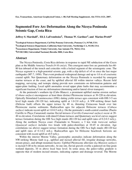 Segmented Fore Arc Deformation Along the Nicoya Peninsula Seismic Gap, Costa Rica