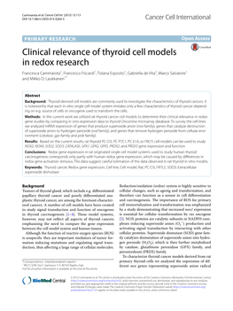 Clinical Relevance of Thyroid Cell Models in Redox Research