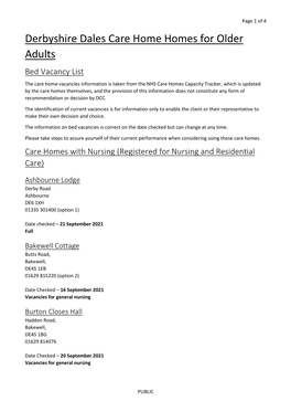 Derbyshire Dales Bed Vacancies