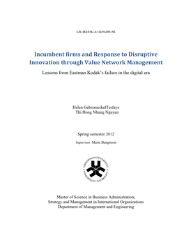 Incumbent Firms and Response to Disruptive Innovation Through Value Network Management Lessons from Eastman Kodak‟S Failure in the Digital Era