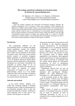 The Ecology–Genetical Evaluation of Ecosystem Status of Atyrau Oil –Gas Producing Area