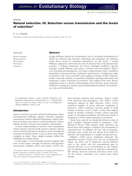 Natural Selection. III. Selection Versus Transmission and the Levels of Selection. Journal of Evolutionary Biology