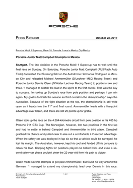 Press Release October 28, 2017