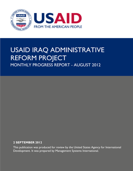 Usaid Iraq Administrative Reform Project Monthly Progress Report - August 2012