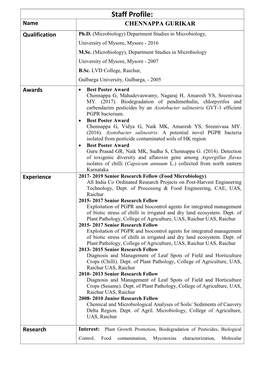 Staff Profile: Name CHENNAPPA GURIKAR Qualification Ph.D