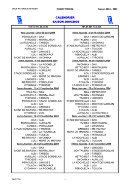 Le Calendrier 2004-2005