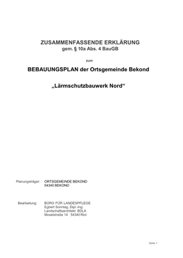 Zusammenfassende Erklärung Bebauungsplan