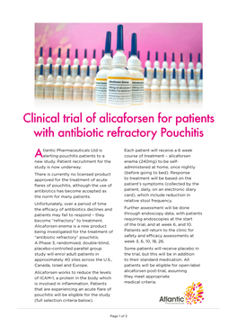 Clinical Trial of Alicaforsen for Patients with Antibiotic Refractory Pouchitis