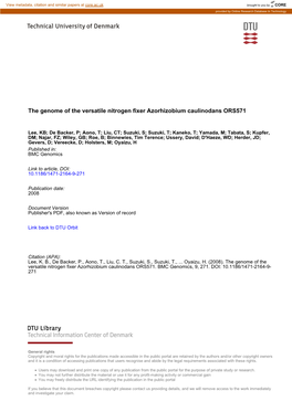 The Genome of the Versatile Nitrogen Fixer Azorhizobium Caulinodans ORS571