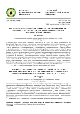 Udc 595.782(477.51) Ukrainian Entomological Journal Issn