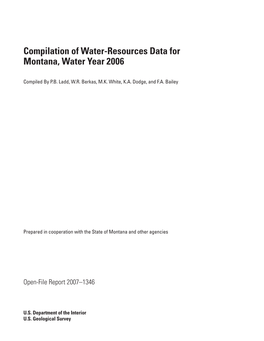 Compilation of Water Resources Data for Montana, Water Year 2006