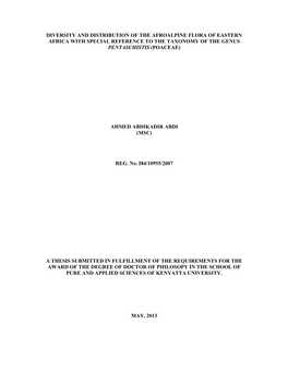 Diversity and Distribution of the Afroalpine Flora of Eastern Africa with Special Reference to the Taxonomy of the Genus Pentaschistis (Poaceae)