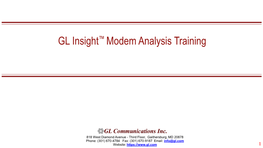 GL Insight™ Modem Analysis Training