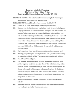 Interview with Polly Flemming the Town of Chevy Chase Project Interviewed by Stephanie Brown, November 13, 2006