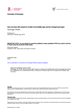 University of Groningen Zero-One Laws with Respect to Models Of