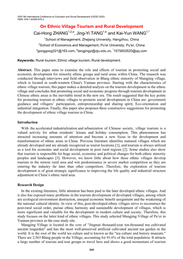 On Ethnic Village Tourism and Rural Development Cai-Hong ZHANG