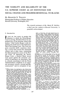 Viability and Reliability of the U.S. Supreme Court As an Institution for Social Change and Progress Beneficial to Blacks