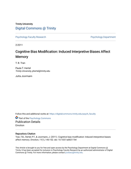 Cognitive Bias Modification: Induced Interpretive Biases Affect Memory