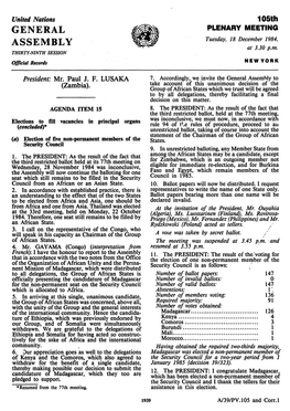 General Assembly-Thirty-Ninth Sessiorl-Plenary Meetings AGENDA ITEM 12 AGENDA ITEM 118 the United the Hungry Report of the Economic and Social Council