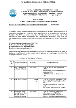 File No.APPCB-11022/29/2018-TEC-CFO-APPCB