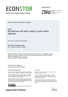 Remittances and Labor Supply in Post-Conflict Tajikistan