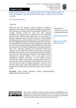 DYNAMICS of KANDYAN PEASANTRIES and the RISE of RURAL CASTE ELITE in SRI LANKA K.A Samitha Udayanga1