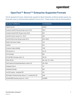 Opentext Brava! Enterprise Supported Formats