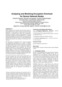 Analyzing and Modeling Encryption Overhead for Sensor Network Nodes