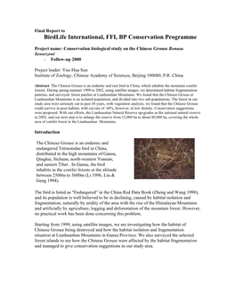 2000 China Conservation Biological Study Ofchinese Grouse