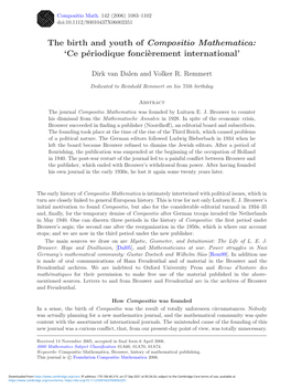 The Birth and Youth of Compositio Mathematica: ‘Ce P´Eriodique Fonci`Erement International’