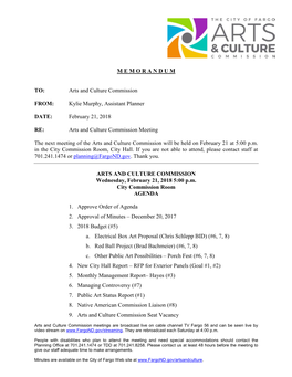 MEMORANDUM TO: Arts and Culture Commission FROM