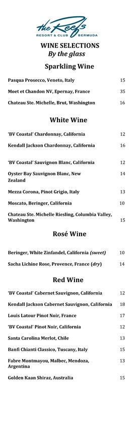 WINE SELECTIONS by the Glass Sparkling Wine