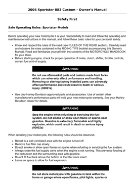 Safety First 2006 Sportster 883 Customанаowner's Manual