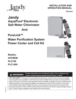 H0325600 Aquapure Electronic Salt Water Chlorinator & Purelink Water