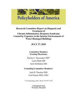 Research Committee Report on Diagnosis and Treatment Of