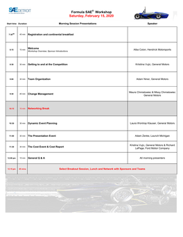 Formula SAE® Workshop Saturday, February 15, 2020