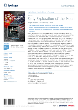 Early Exploration of the Moon Ranger to Apollo, Luna to Lunniy Korabl