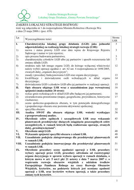 ZAKRES LOKALNEJ STRATEGII ROZWOJU Treść Wg Załącznika Nr 1 Do Rozporządzenia Ministra Rolnictwa I Rozwoju Wsi Z Dnia 23 Maja 2008 R