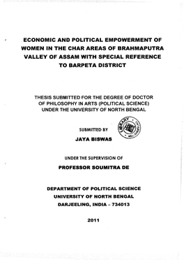 Economic and Political Empowerment of Women in the Char Areas of Brahmaputra Valley of Assam with Special Reference to Barpeta District