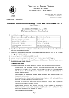 COMUNE DI TORRE ORSAIA Provincia Di Salerno SETTORE TECNICO – LAVORI PUBBLICI